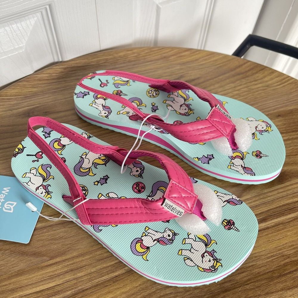 New WateLves Girls Flip Flops Pink Size 2-3 Toddler Unicorn New - Picture 13 of 13